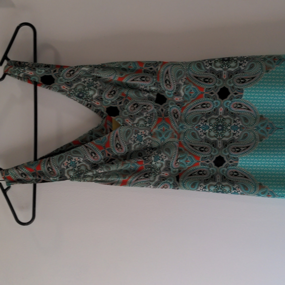 Maeve Teal and Coral Paisley Midi Dress